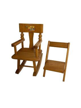 Vintage Strombecker Dollhouse Rocking Chair & Folding Chair Set Wood 1:6 Scale M
